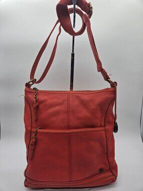 The Sak Orange Leather Thick Stitch Crossbody Bag Adjustable Shoulder Purse